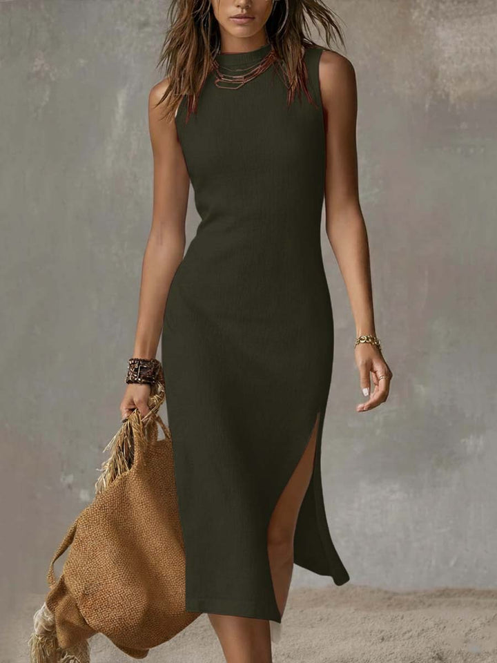 Xandra – Midi-Kleid  mit Stehkragen und Seitenschlitz