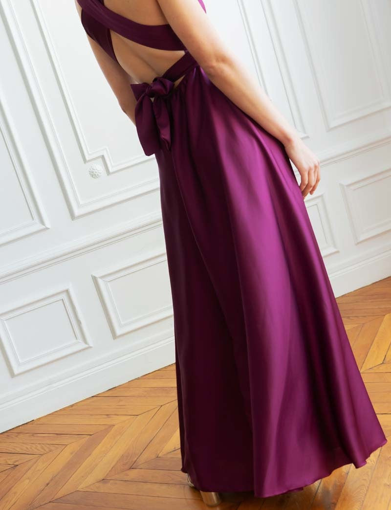 Nele - Elegantes langes Kleid in einem tiefen Pflaumenton