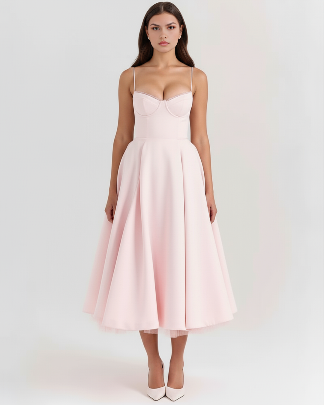 Selene – Blush-pinkes Midikleid mit Tülllagen und versteckten Taschen