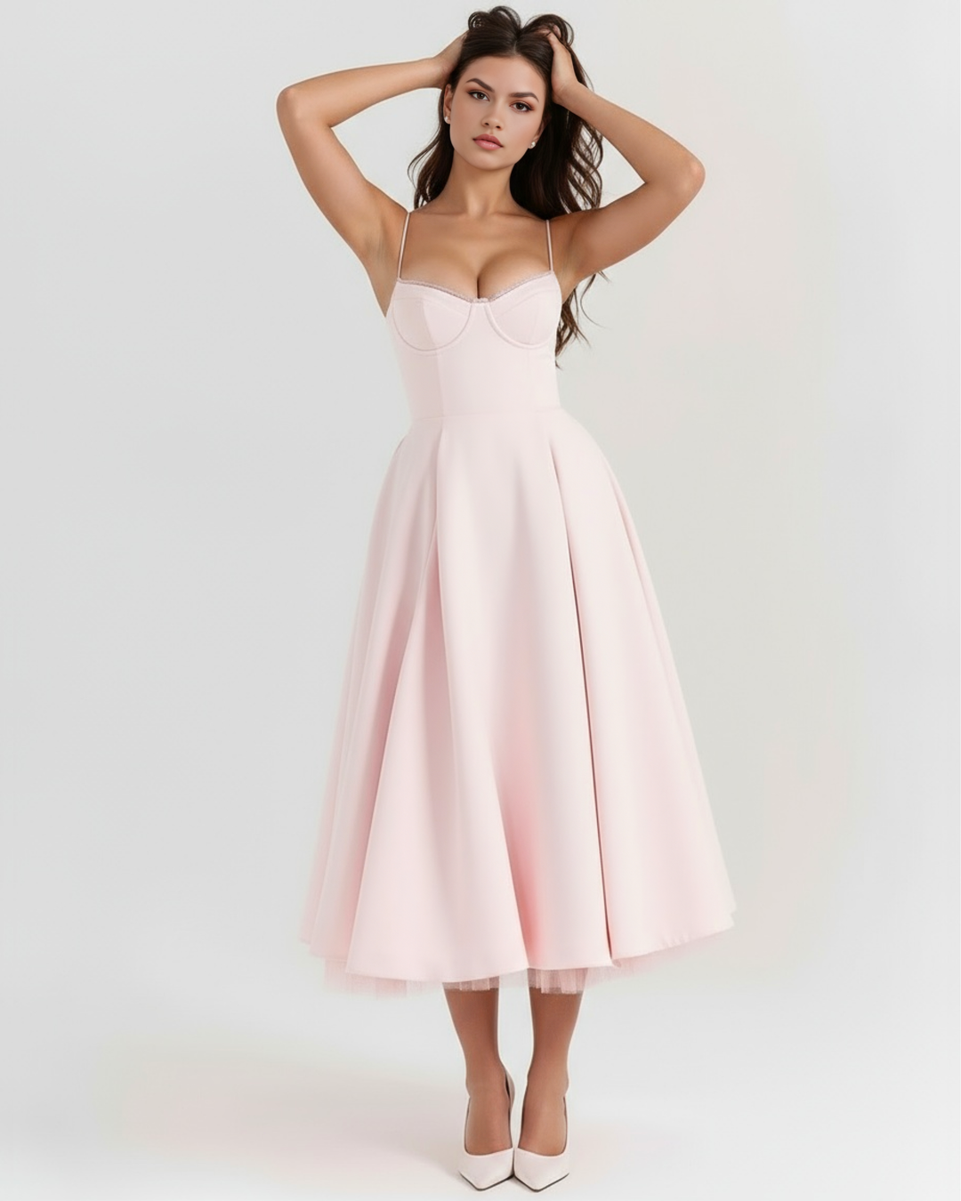 Selene – Blush-pinkes Midikleid mit Tülllagen und versteckten Taschen