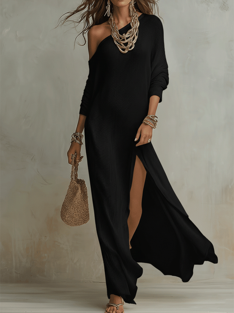 Gigi – Bohemianisches Maxi-Kleid mit One-Shoulder-Design und strukturierter Oberfläche