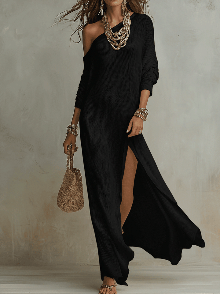 Gigi – Bohemianisches Maxi-Kleid mit One-Shoulder-Design und strukturierter Oberfläche