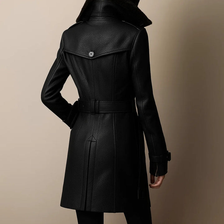 Simone -  Eleganter mittellanger Leder-Mantel
