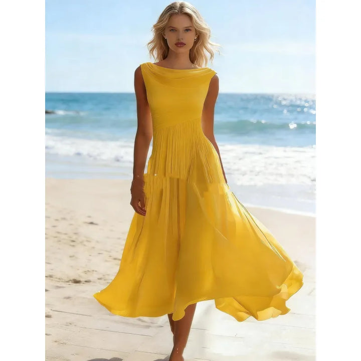 Chloé - Ärmelloses Midi-Kleid mit drapiertem Ausschnitt und Falten.