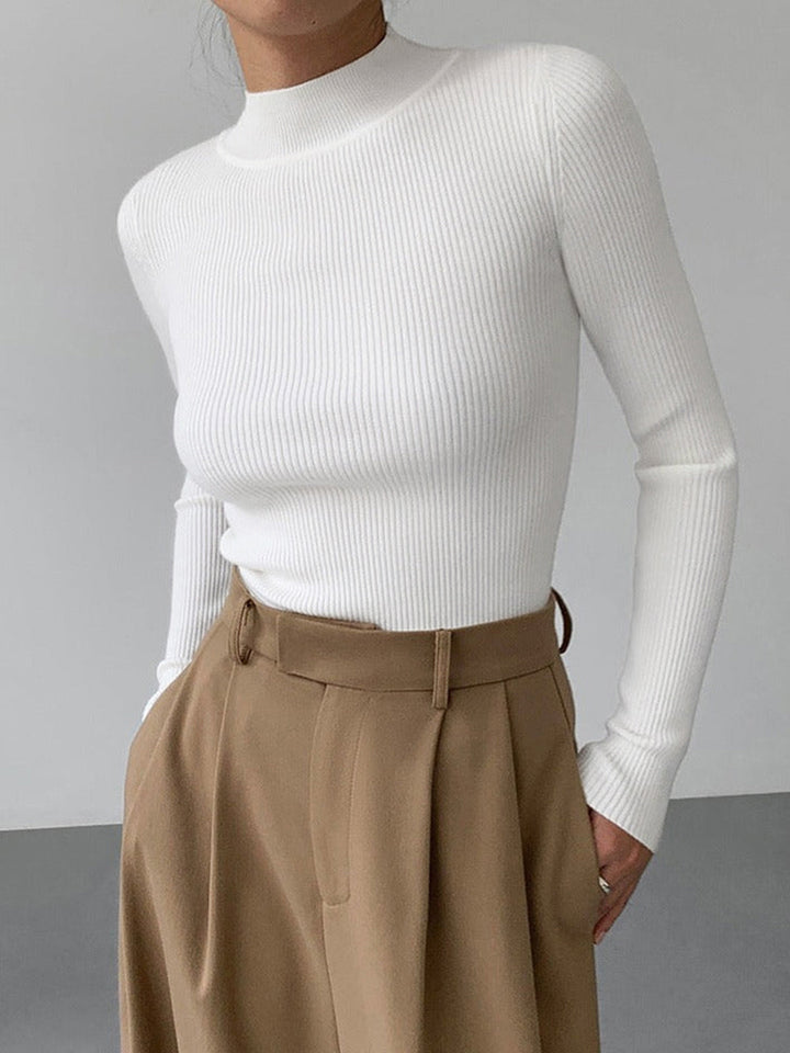 Judith – Langärmliges Strickoberteil mit Stehkragen und Rippbündchen