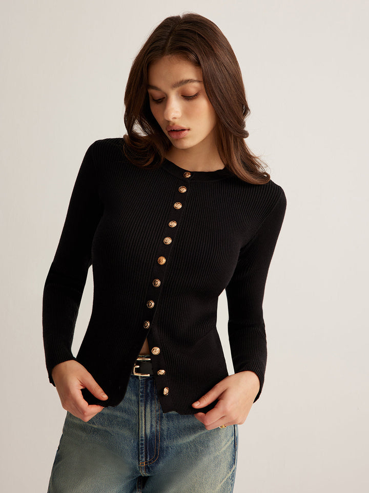 Gabrielle - Skinny-Strickoberteil mit Knopfleiste
