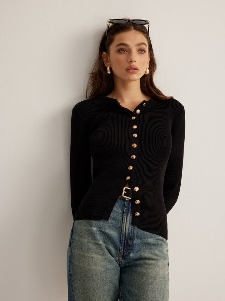 Gabrielle - Skinny-Strickoberteil mit Knopfleiste