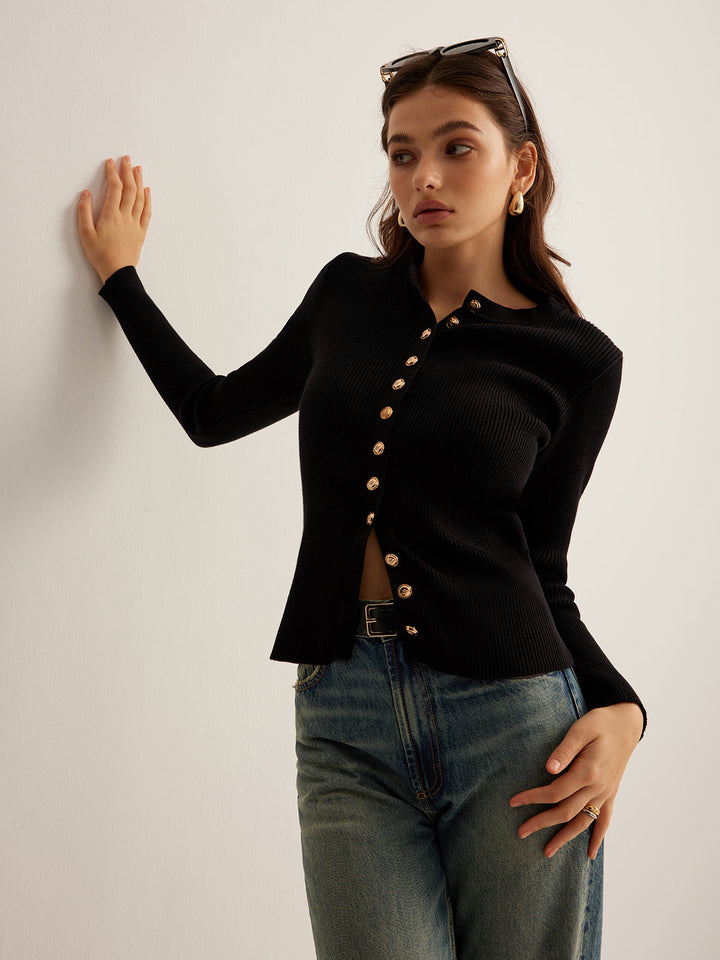 Gabrielle - Skinny-Strickoberteil mit Knopfleiste