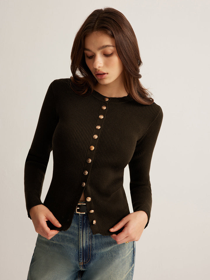 Gabrielle - Skinny-Strickoberteil mit Knopfleiste