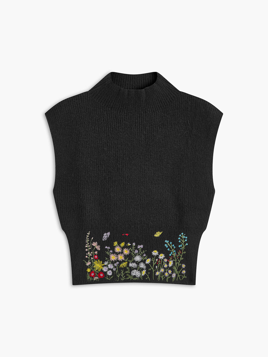 Gina – Strickweste mit Stehkragen und Blumenstickerei