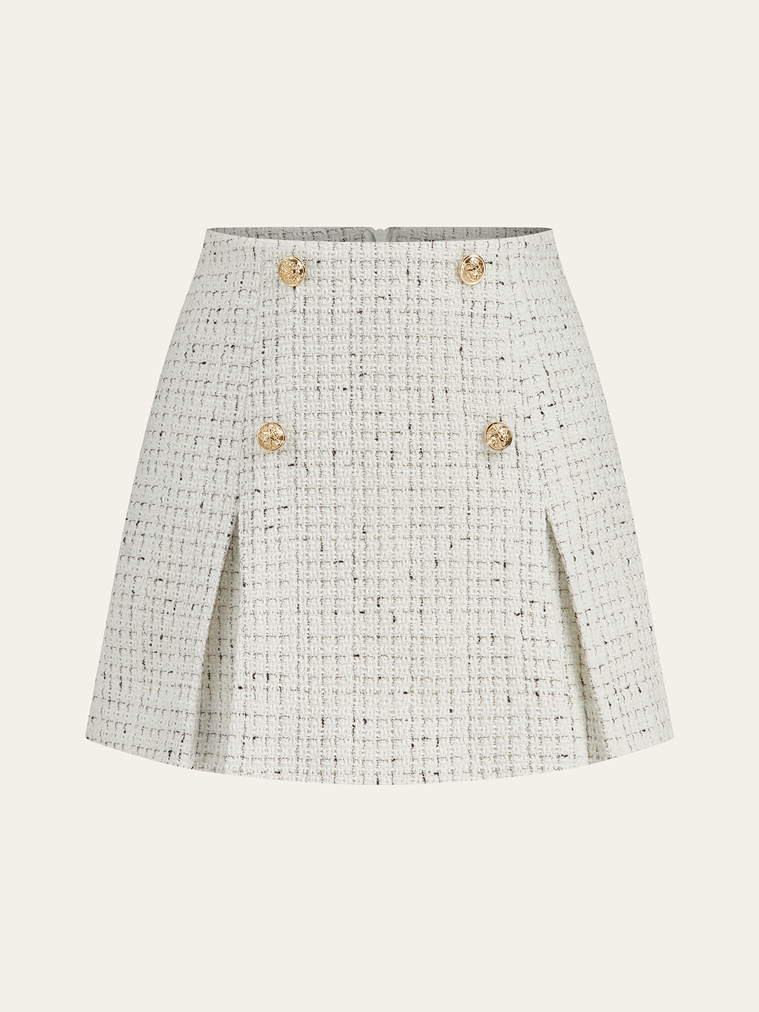 Hedwig - Minirock aus plissiertem Tweed mit Metallknöpfen