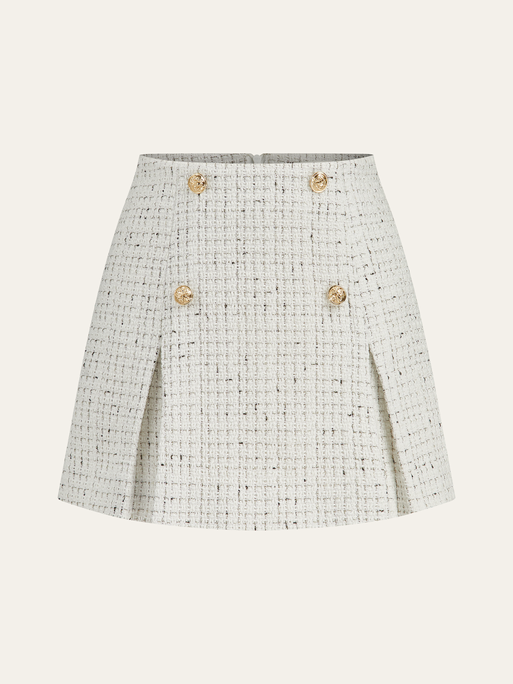 Hedwig - Minirock aus plissiertem Tweed mit Metallknöpfen