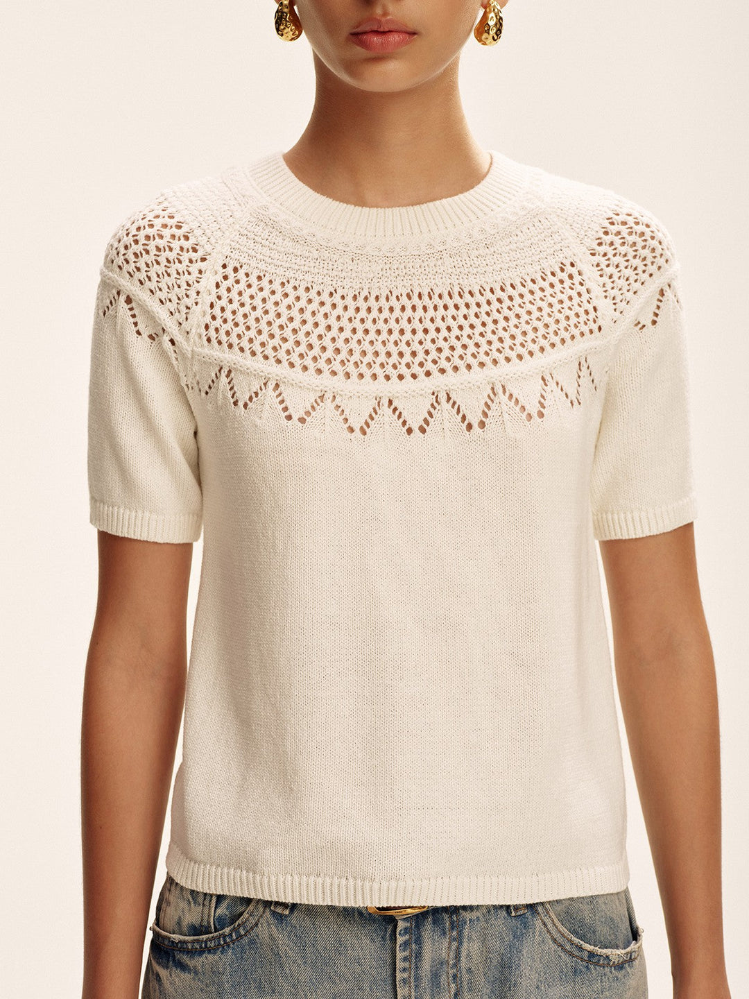 Anke - Kurzärmeliger Strickpullover mit Lochmuster