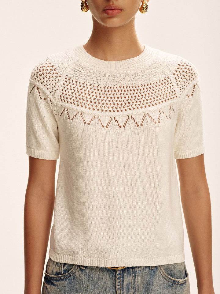 Anke - Kurzärmeliger Strickpullover mit Lochmuster