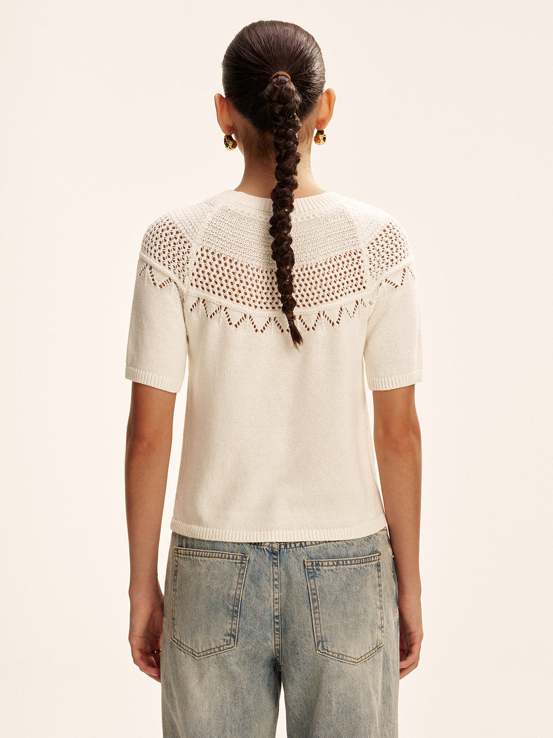 Anke - Kurzärmeliger Strickpullover mit Lochmuster