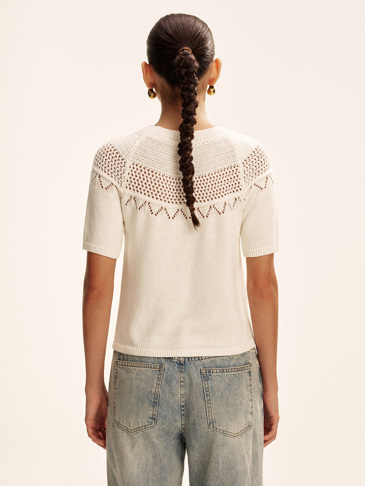 Anke - Kurzärmeliger Strickpullover mit Lochmuster
