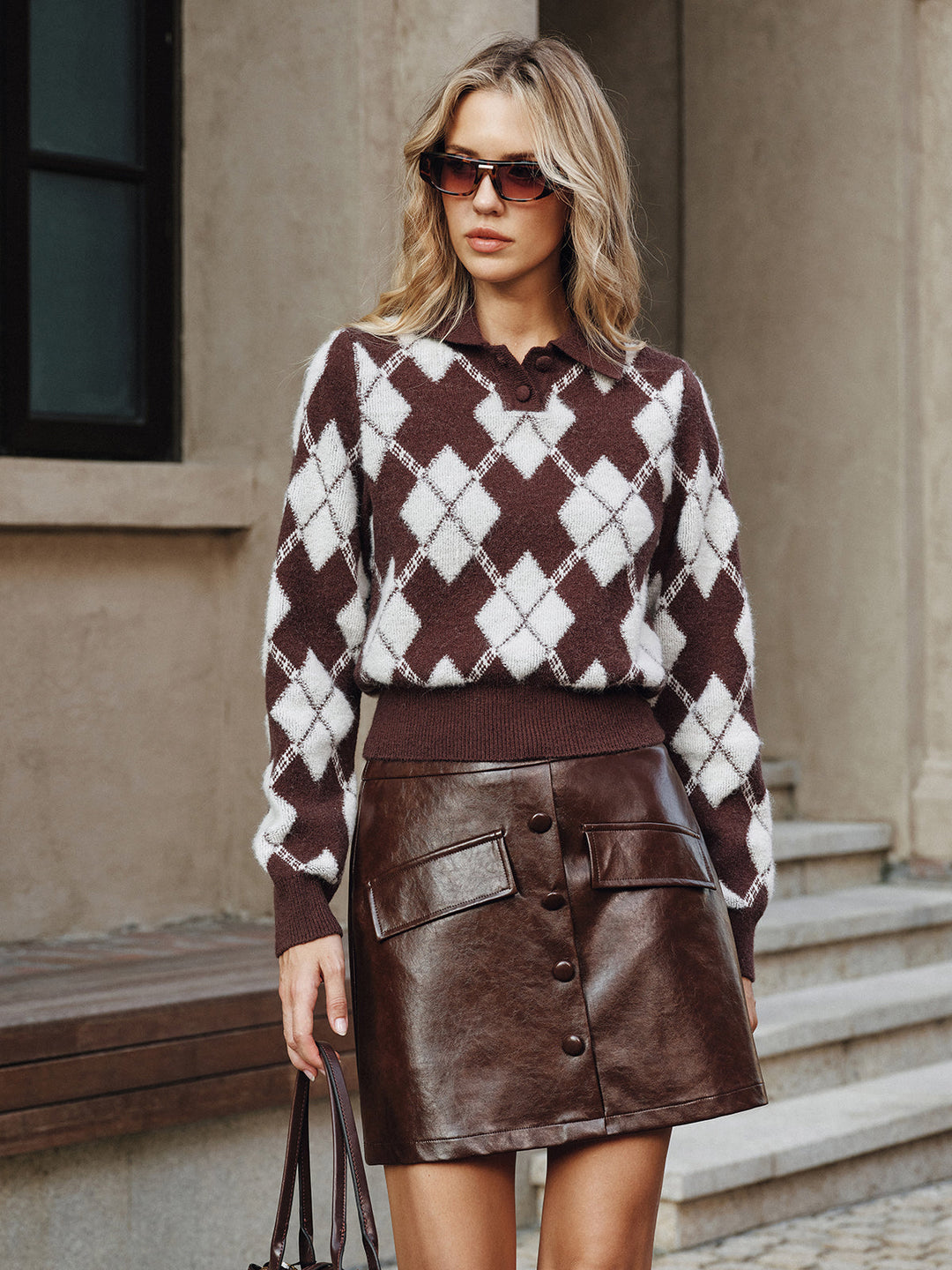 Jasmin – Pullover mit Kragen und Argyle-Muster