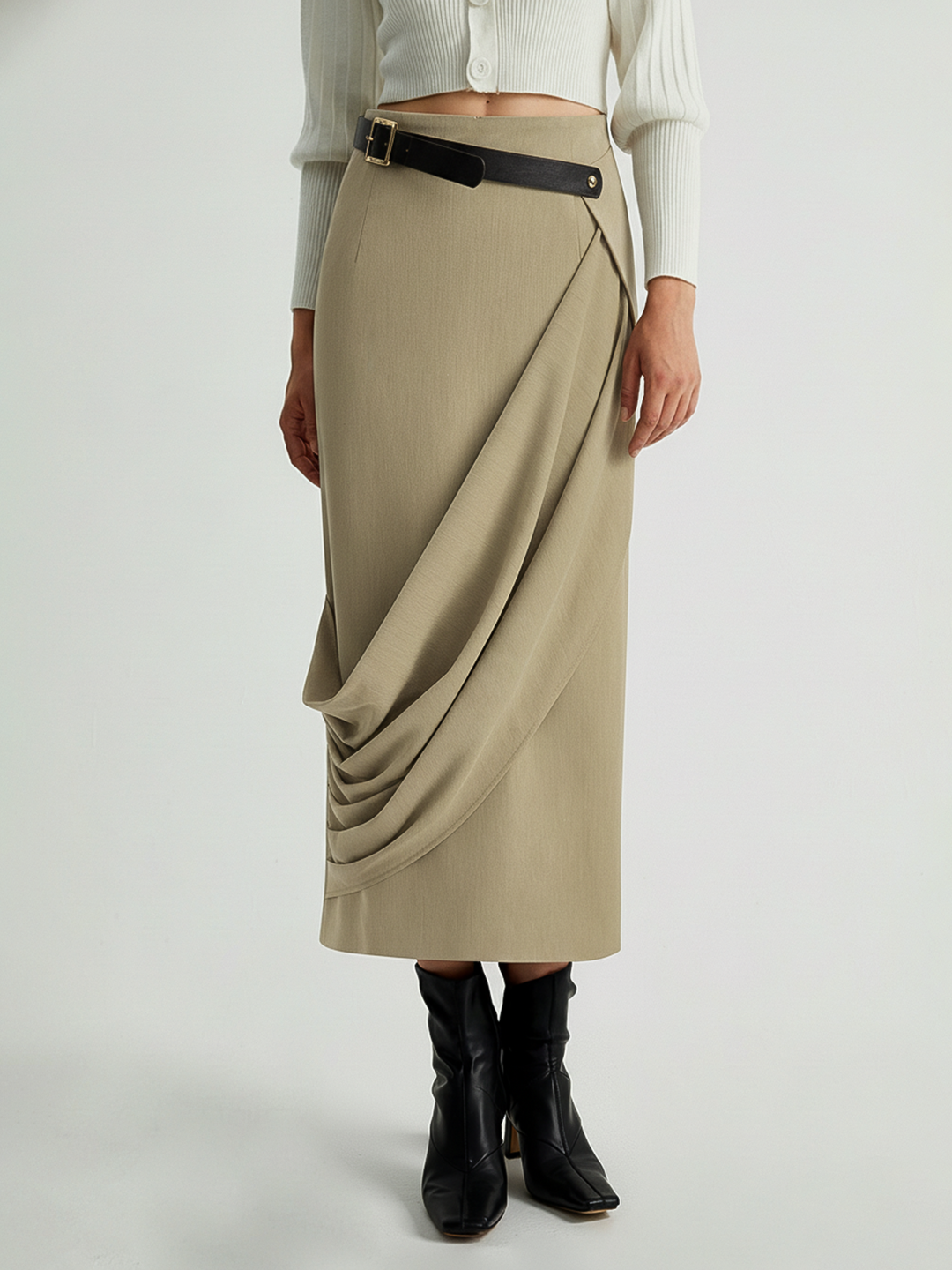 Verena - Asymmetrischer Drapierrock mit Gürtel