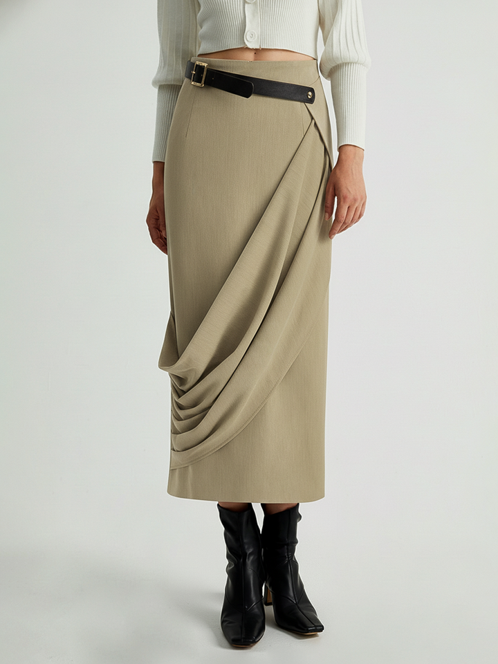 Verena - Asymmetrischer Drapierrock mit Gürtel
