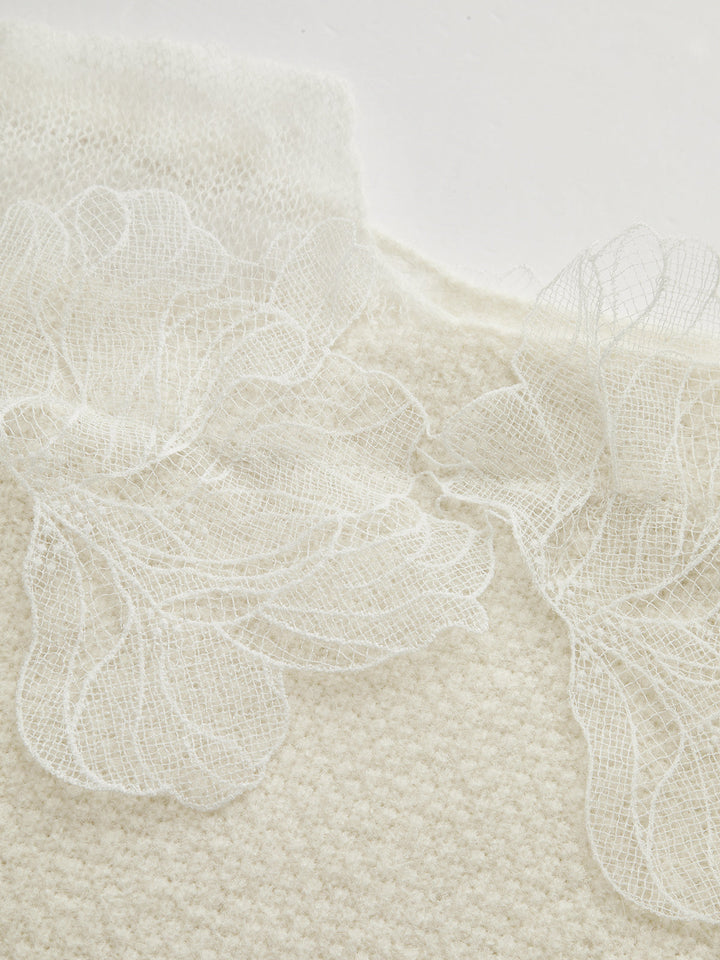 Erika – Pullover aus floraler Spitze, halbtransparent, mit Rundhalsausschnitt