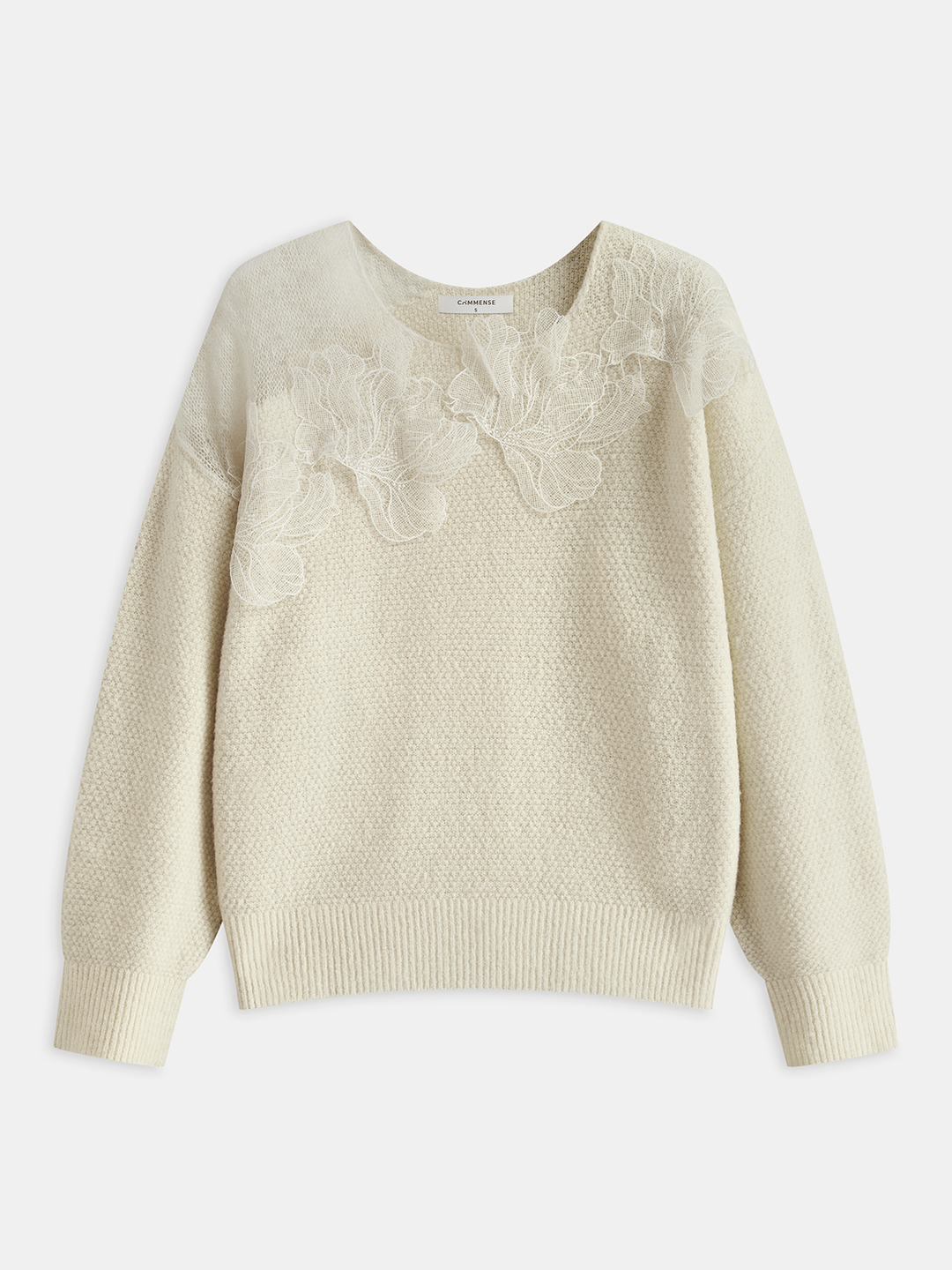 Erika – Pullover aus floraler Spitze, halbtransparent, mit Rundhalsausschnitt