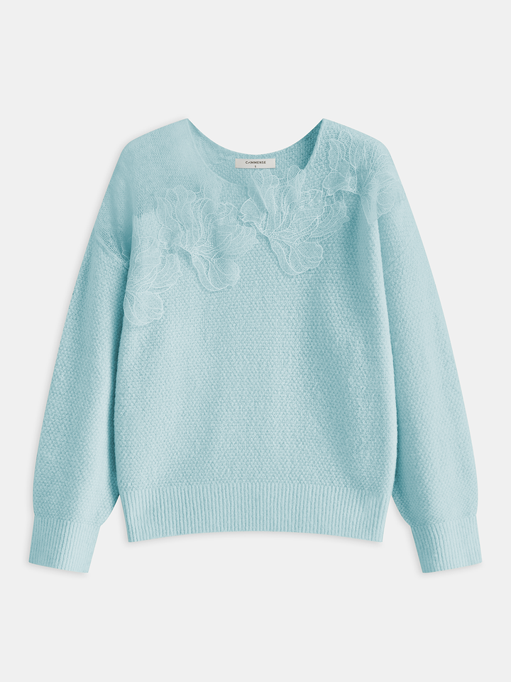 Erika – Pullover aus floraler Spitze, halbtransparent, mit Rundhalsausschnitt