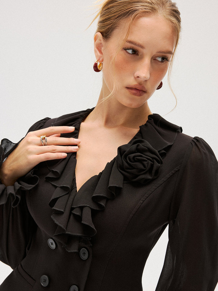 Kaya – Bluse aus Chiffon mit Rüschen und doppelter Knopfleiste