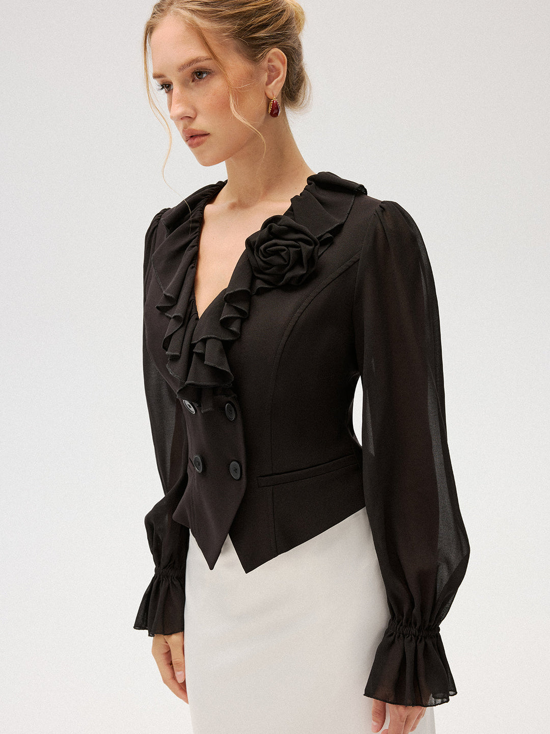 Kaya – Bluse aus Chiffon mit Rüschen und doppelter Knopfleiste