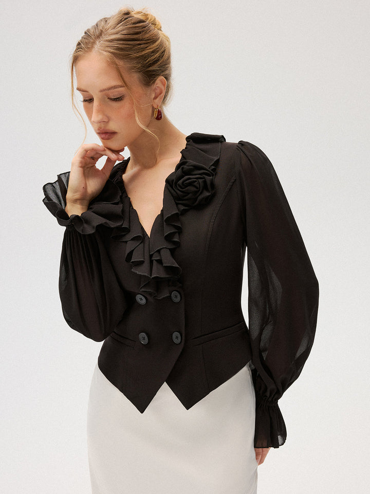 Kaya – Bluse aus Chiffon mit Rüschen und doppelter Knopfleiste