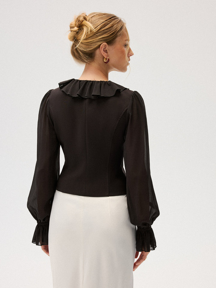 Kaya – Bluse aus Chiffon mit Rüschen und doppelter Knopfleiste