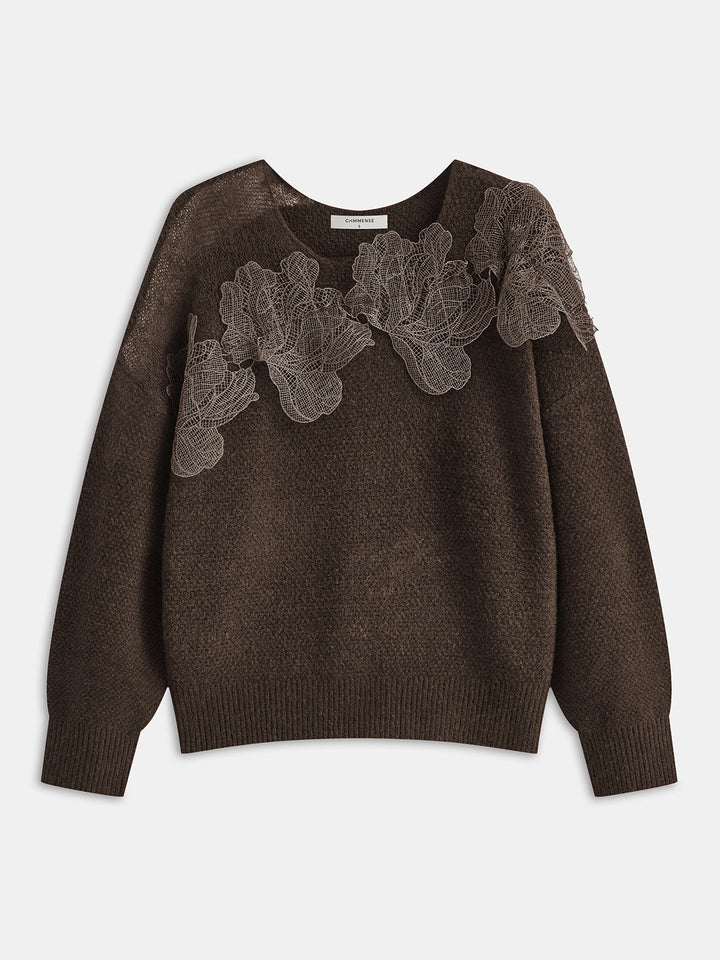 Erika – Pullover aus floraler Spitze, halbtransparent, mit Rundhalsausschnitt