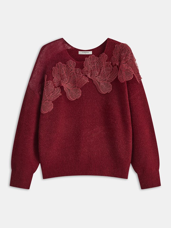 Erika – Pullover aus floraler Spitze, halbtransparent, mit Rundhalsausschnitt