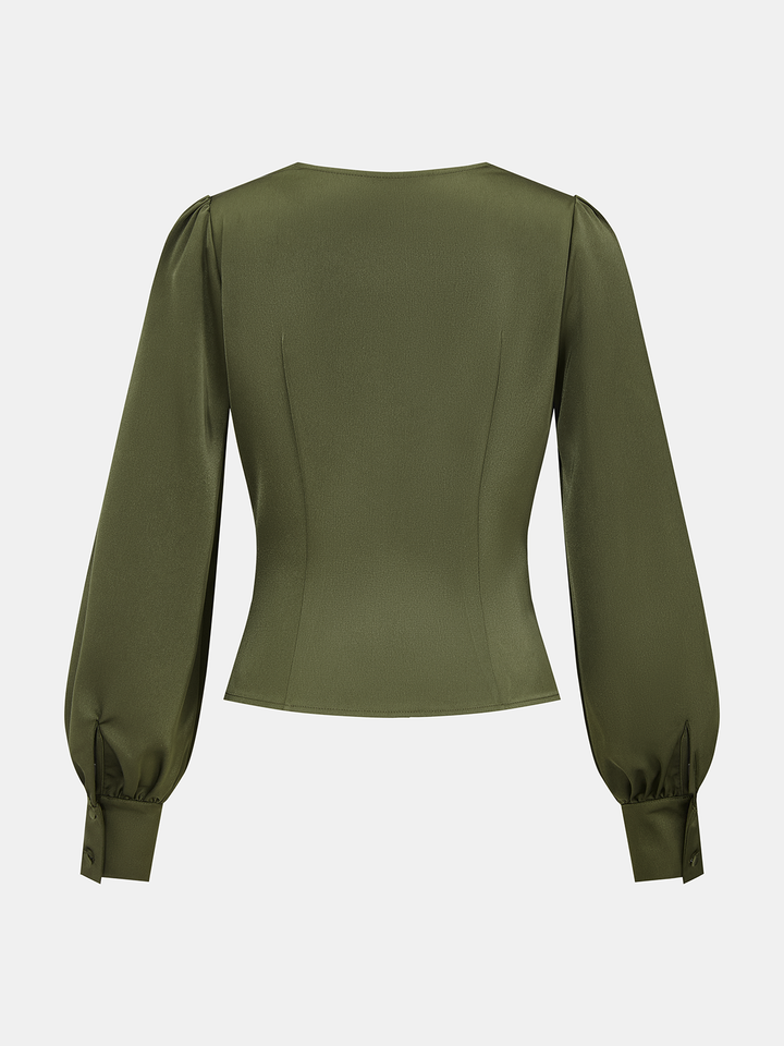 Merle - Satin Cowl-Neck Long Sleeve Blouse