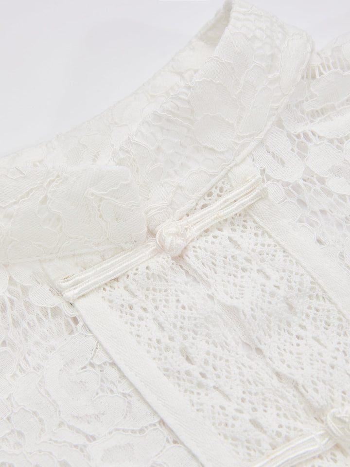Saskia – Bluse mit Mandarin-Kragen und Schnürverschluss