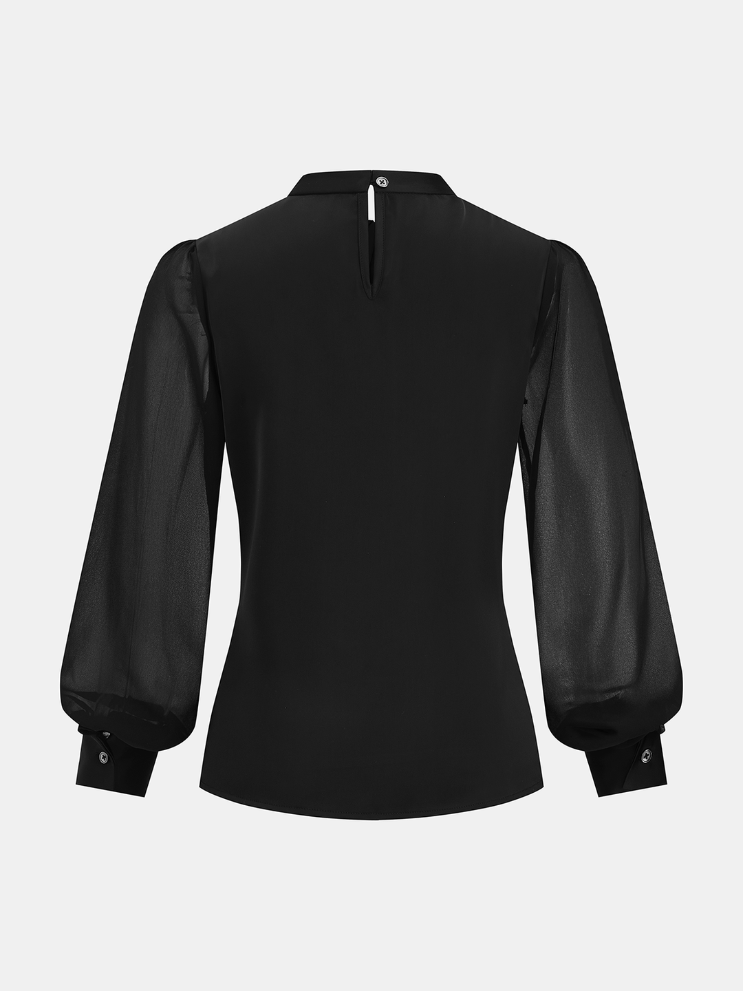 Thea – Satinbluse mit transparenten Ärmeln und gedrehter Vorderseite