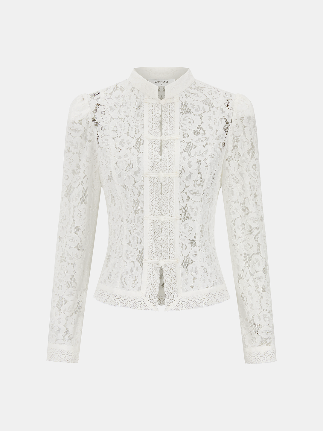 Saskia – Bluse mit Mandarin-Kragen und Schnürverschluss