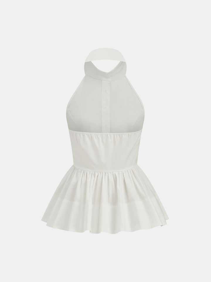Meike – Baumwollbluse mit Neckholder und rückenfreiem Schößchen