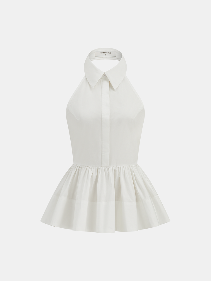 Meike – Baumwollbluse mit Neckholder und rückenfreiem Schößchen