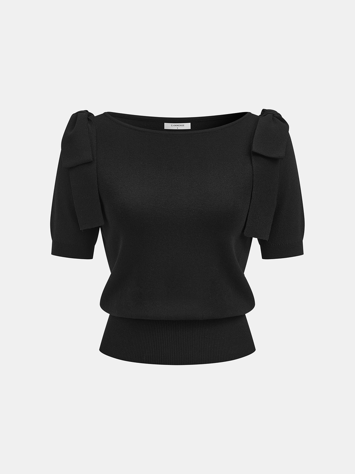 Chiara – Strickpullover mit Schleife an der Schulter und kurzen Ärmeln