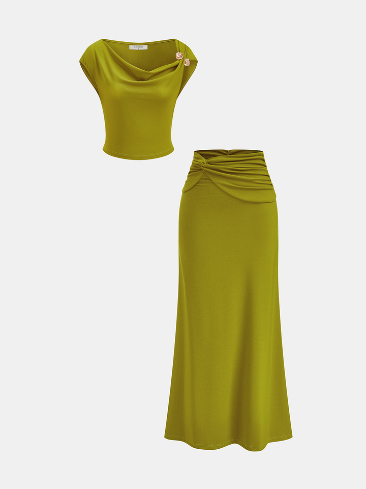 Ilse - Set aus drapiertem Crop-Top und gerafftem Maxirock