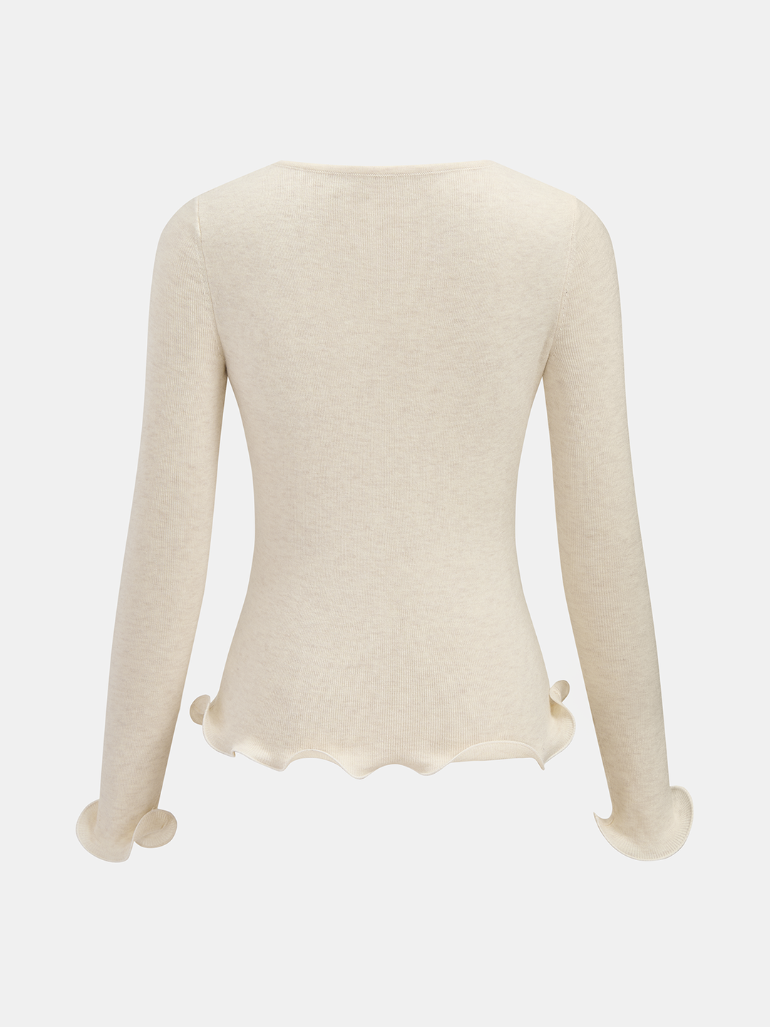 Jessica – Strickoberteil mit 3D-Blumenmuster und gerüschtem Saum