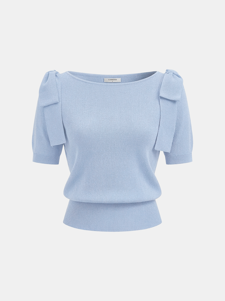 Chiara – Strickpullover mit Schleife an der Schulter und kurzen Ärmeln