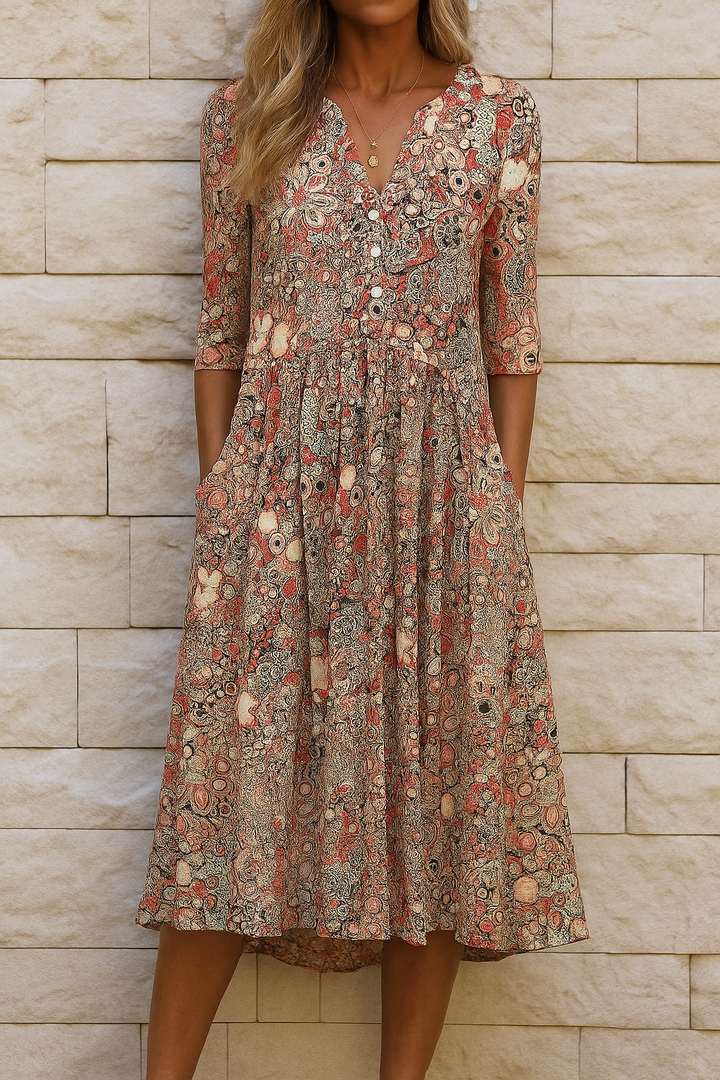 Nadja - Bedrucktes Midikleid mit V-Ausschnitt
