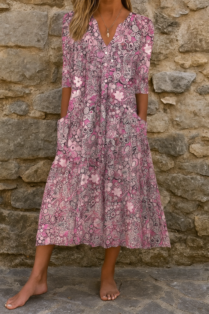 Nadja - Bedrucktes Midikleid mit V-Ausschnitt