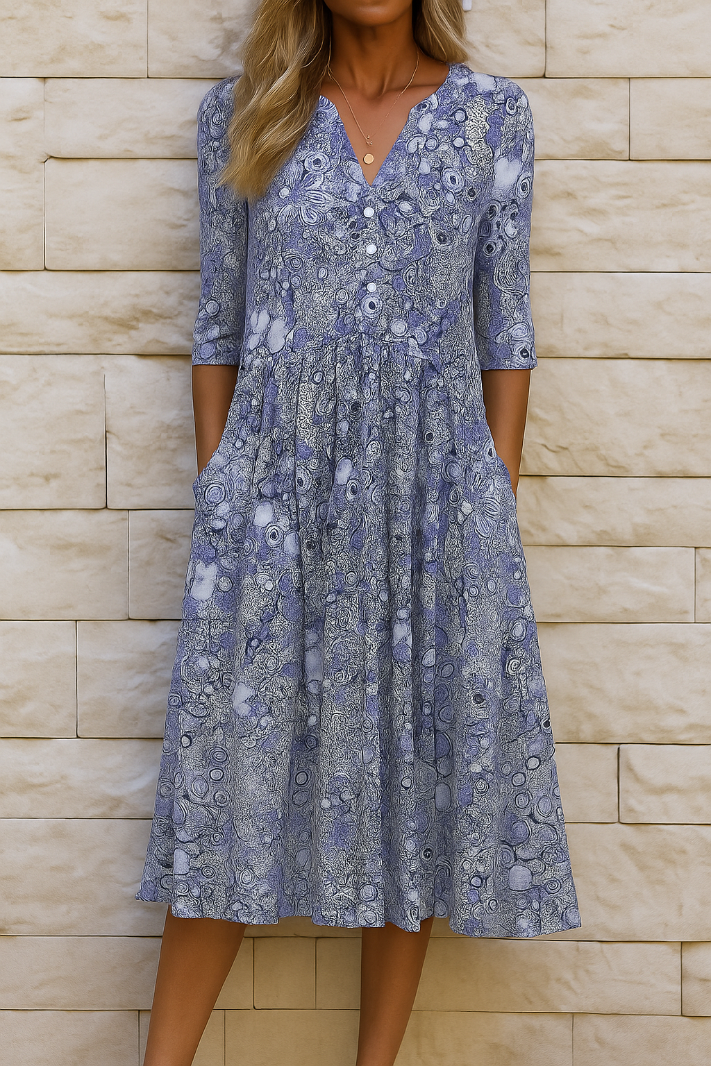 Nadja - Bedrucktes Midikleid mit V-Ausschnitt