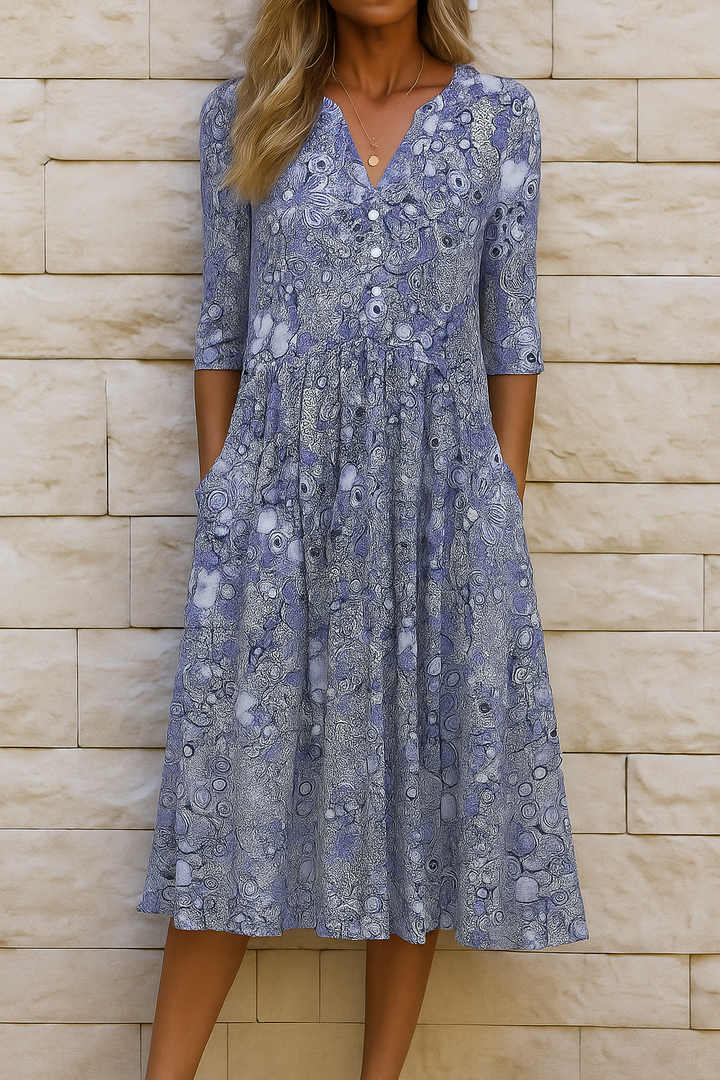 Nadja - Bedrucktes Midikleid mit V-Ausschnitt