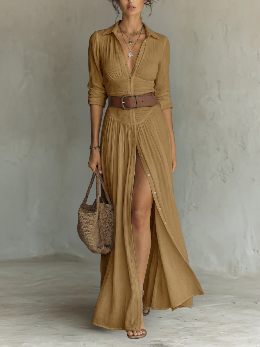 Amélia™ – Elegantes Maxikleid mit Reverskragen