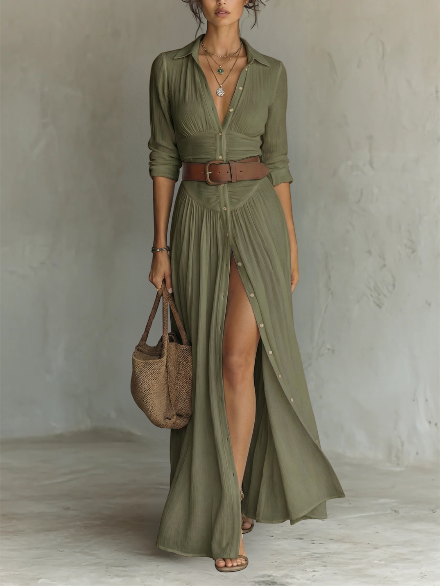 Amélia™ – Elegantes Maxikleid mit Reverskragen