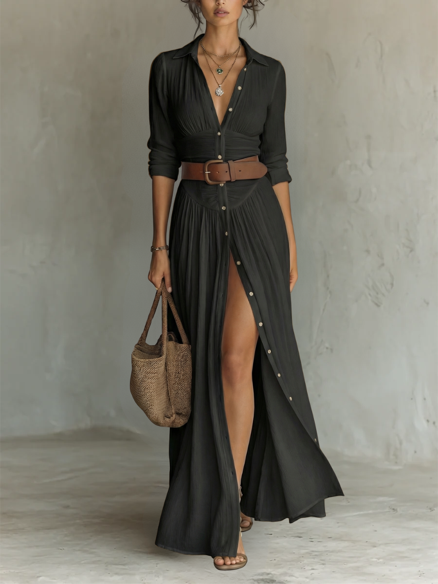 Amélia™ – Elegantes Maxikleid mit Reverskragen