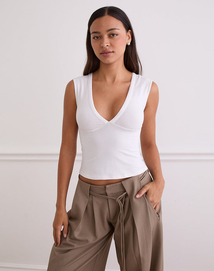 Emberly Plunge Top in White